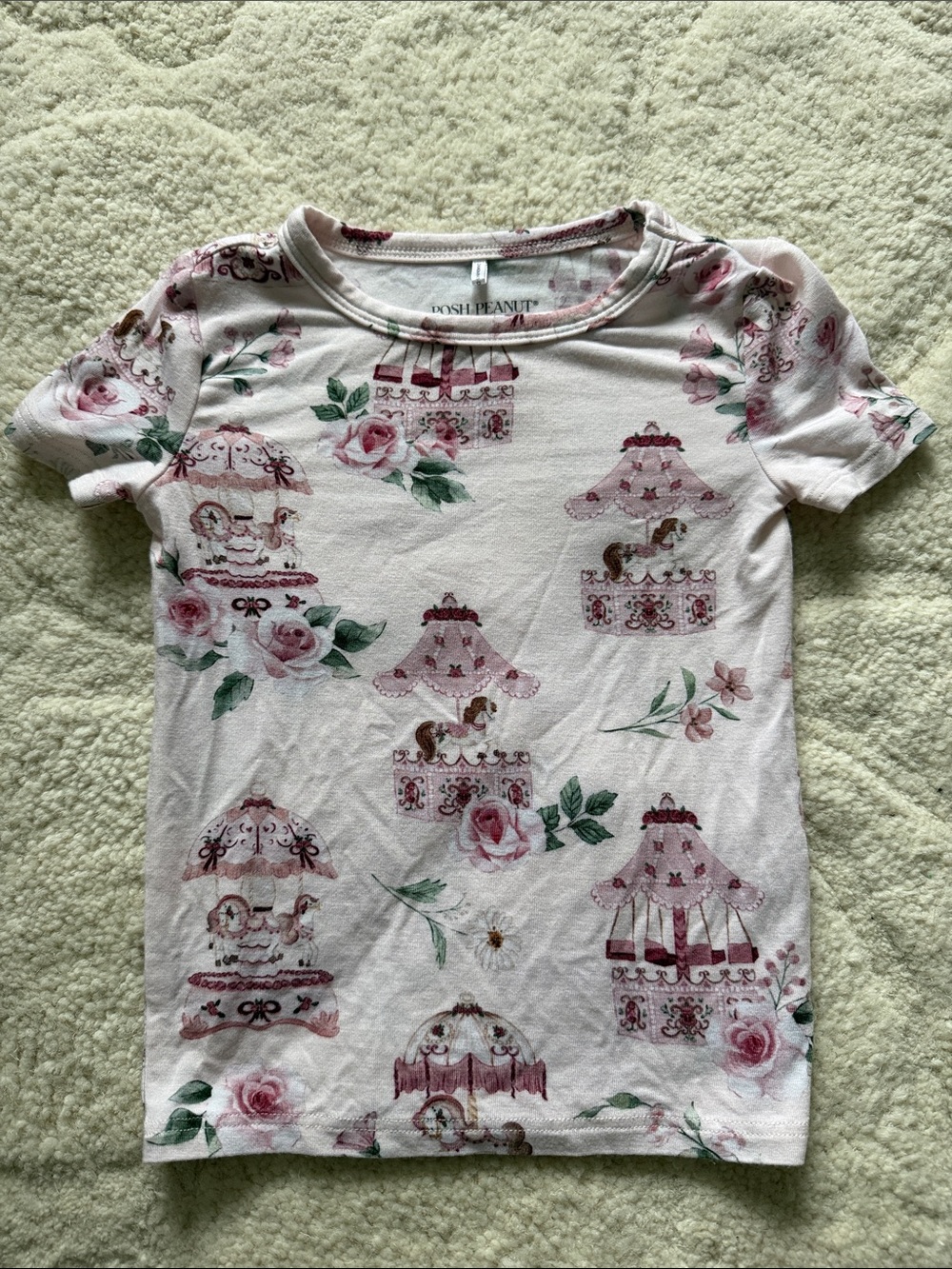Posh Peanut White & Pink Carousel Print Short Sleeve Tee